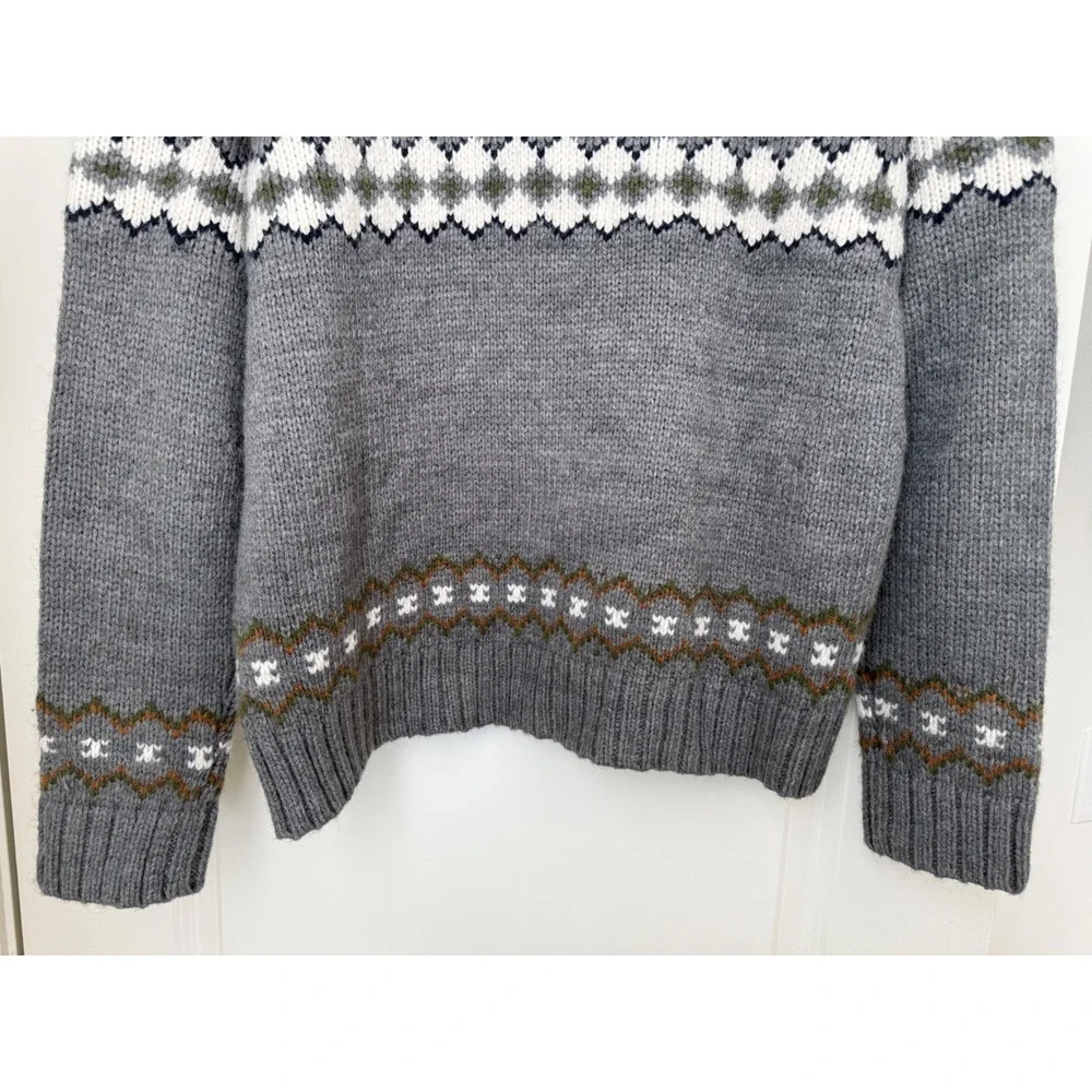 American Eagle Mens Grey Fair Isle Crewneck Sweater Size Large Knit Pullover